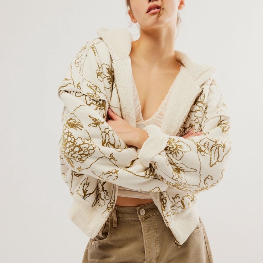 Free People Billie sherpa hoodie in ivory combo